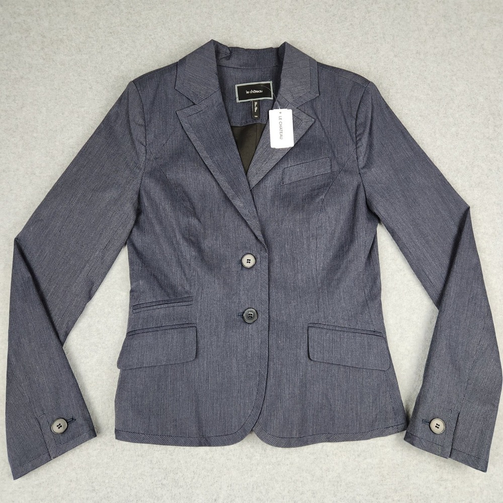 Le Chateau Blazer Women S Indigo Blue Pinstripe Two Button Professional J267861